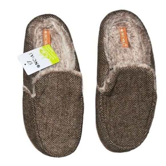 ✨ONCAI Mens Clog Slippers w Arch Support Stripe Faux Fur Cotton-Blend Slippers✨ main image 9